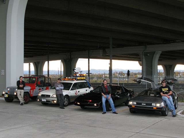 All your friends driving movie cars as well: Ghostbusters, Jurassic Park, Knight Rider and Back to the Future!