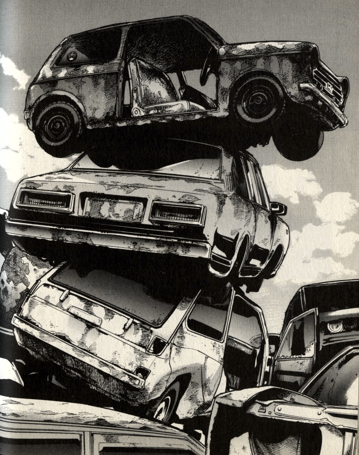 Various cars in a junkyard