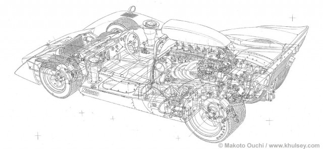 Cutaway drawing Makoto Ouchi Nissan R382