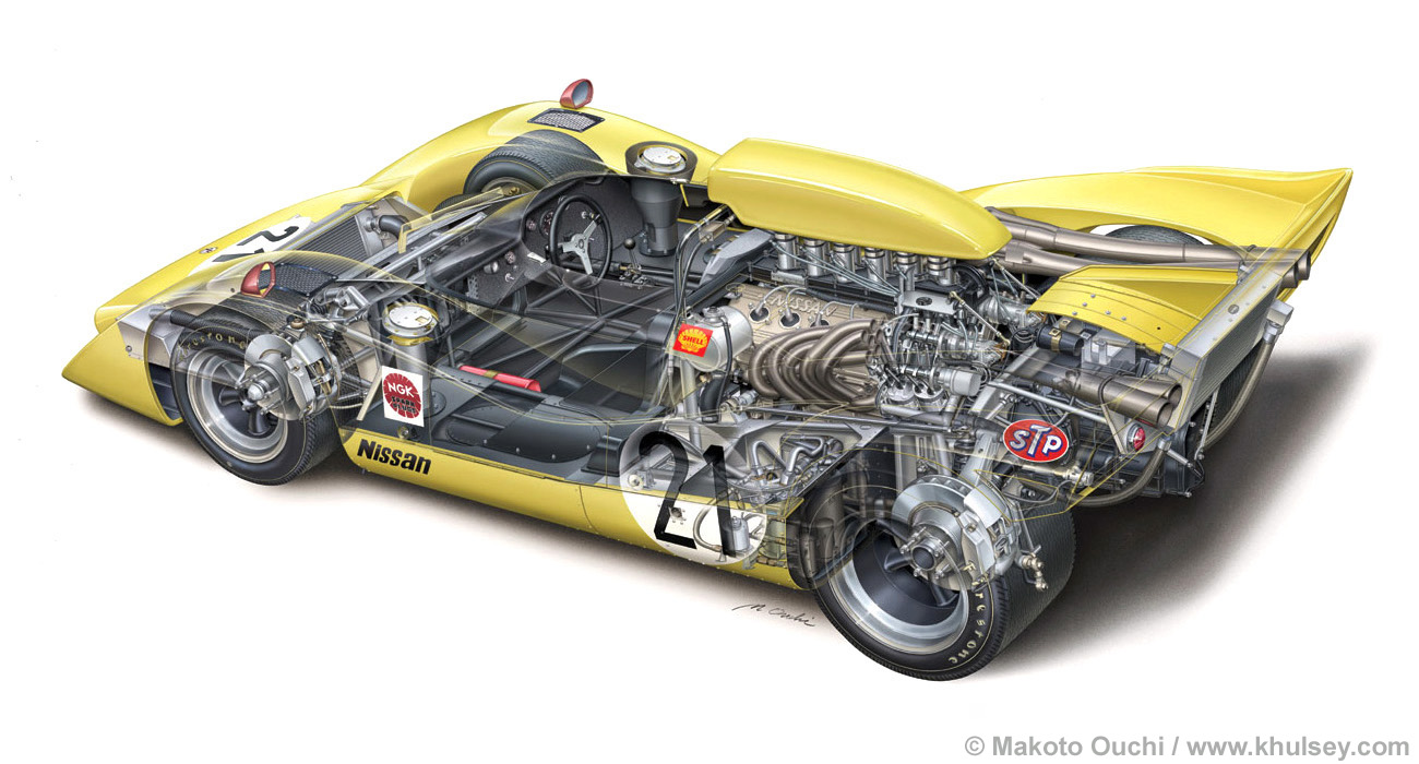 Cutaway drawing Makoto Ouchi Nissan R382