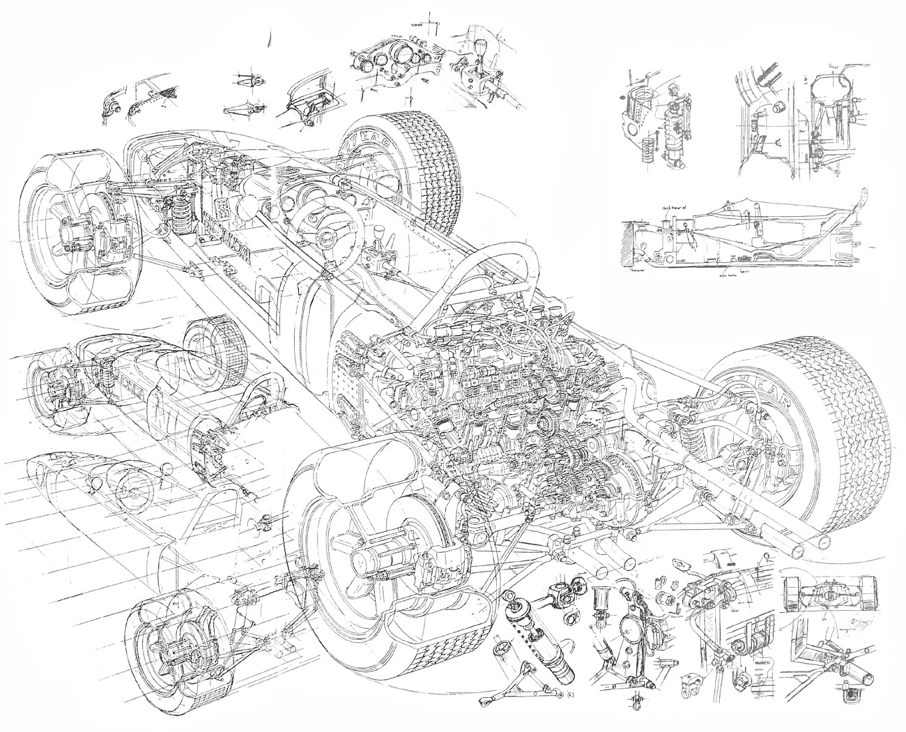 Honda-ra272 Cutaway Drawing Yoshihiro Inomoto linedrawing