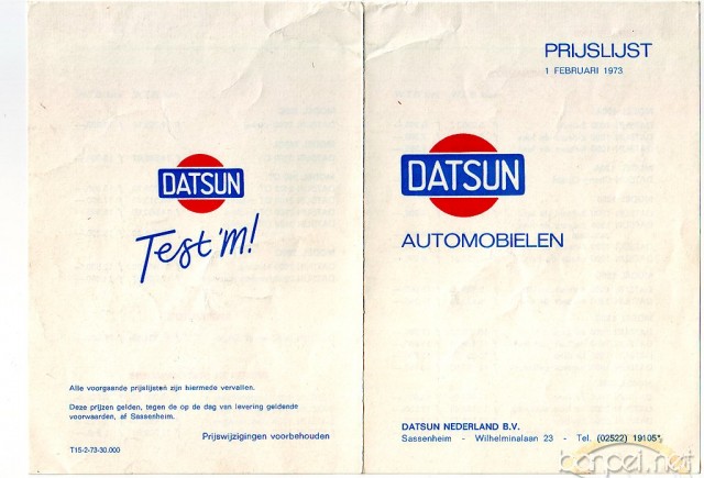 Datsun pricelist from 1973