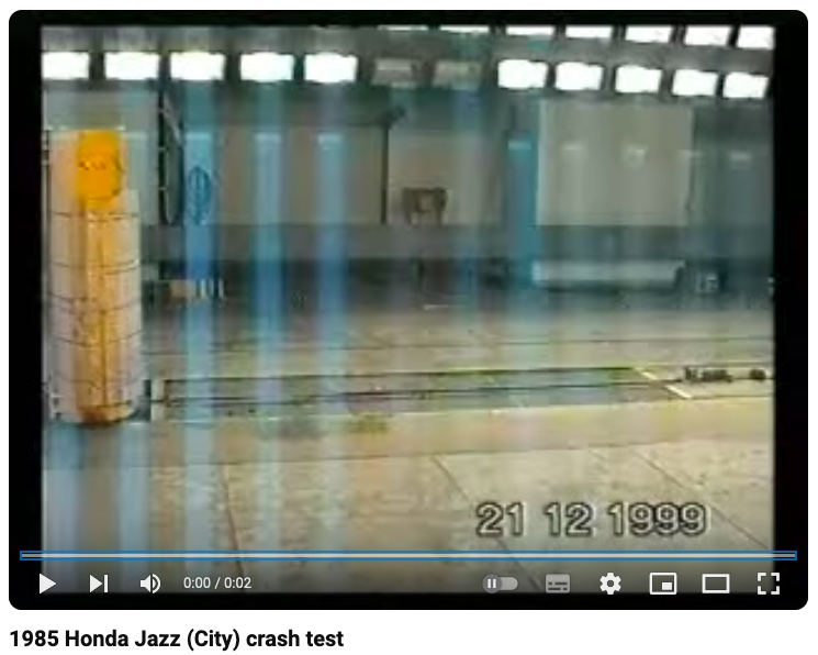 1985 Honda Jazz crash test and 1999 timestamp