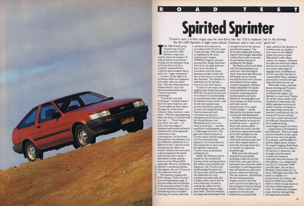 The Australian Toyota Corolla Sprinter AE86 didn't get any Sports Package parts