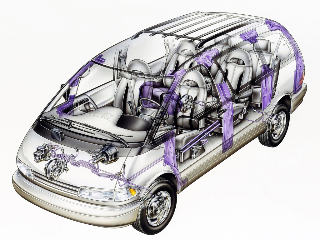 Cutaway drawing of the first generation Toyota Previa TCR20L