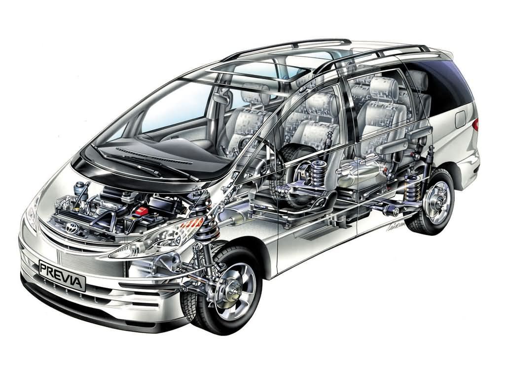 Cutaway drawing of the second generation Toyota Previa ACR30