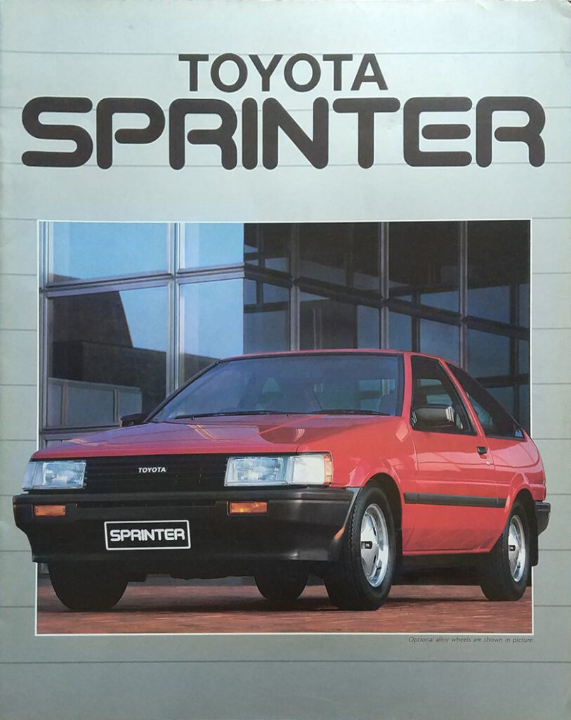 Australian Toyota Sprinter AE86 brochure - Notice the glass building in the background!