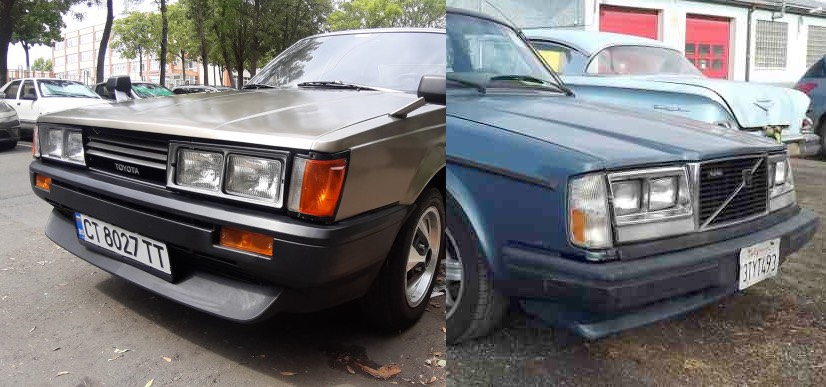 Quad headlights are from an unknown car. Maybe this US-spec Volvo 240?