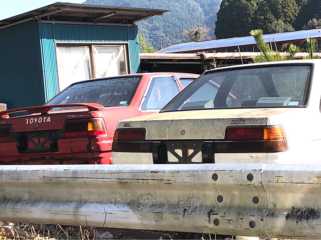 Pair of AE85s: Sprinter Trueno SE (left) and Corolla Levin GL (right)