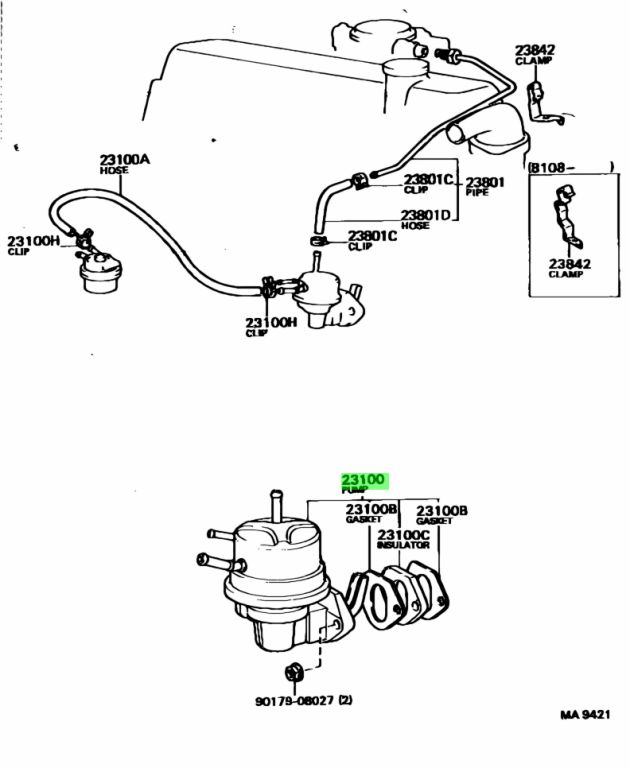 Carina TA60 fuel pump with fuel pressure regulator and fuel return line