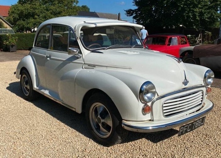 A Celestial 1970 Morris Minor with AE86 pizzacutter wheels