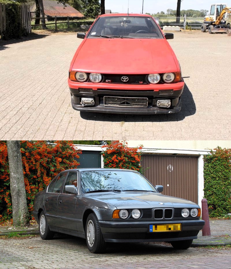 AE86 with E34 headlights versus BMW E34 5-series